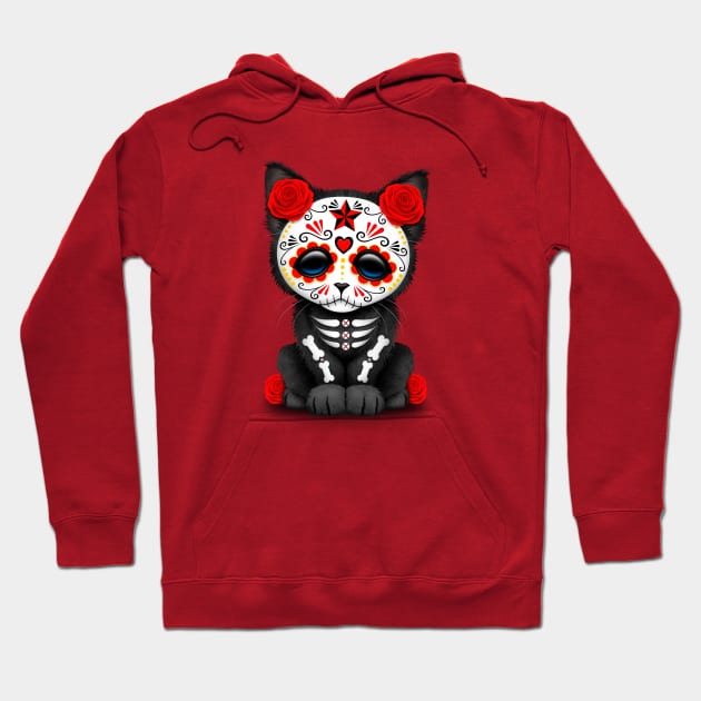 Cute Red Day of the Dead Kitten Cat Hoodie by jeffbartels